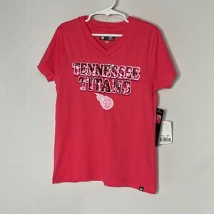 NFL Team Apparel Pink Tennessee Titans V-Neck Tee with Pink Sequins Girls 7/8